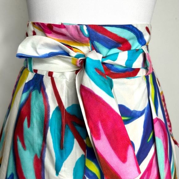 PatBo Floral High Waist Short White Blue Pink Watercolor Boho Cotton - Picture 6 of 9